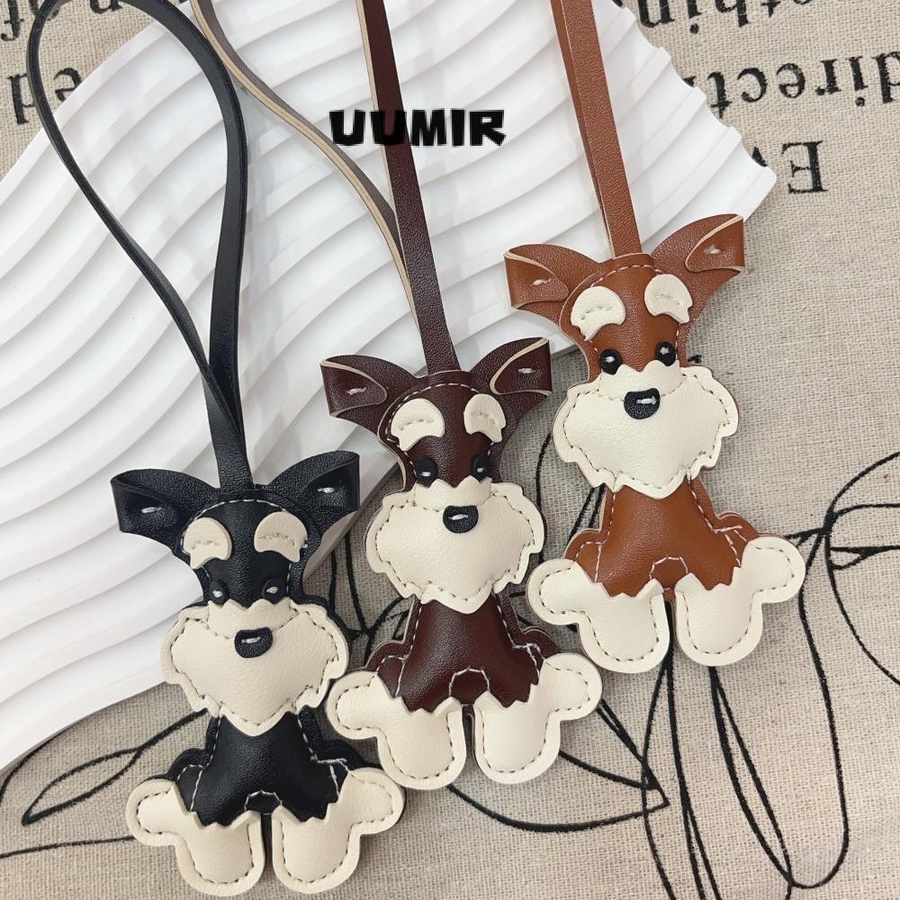 Uumir จี้ห้อยกระเป๋า, จี้หนังสุนัข Schnauzer เย็บมือ, อุปกรณ์กระเป๋านักเรียนสร้างสรรค์ของขวัญวันเกิดพวงกุญแจรถ