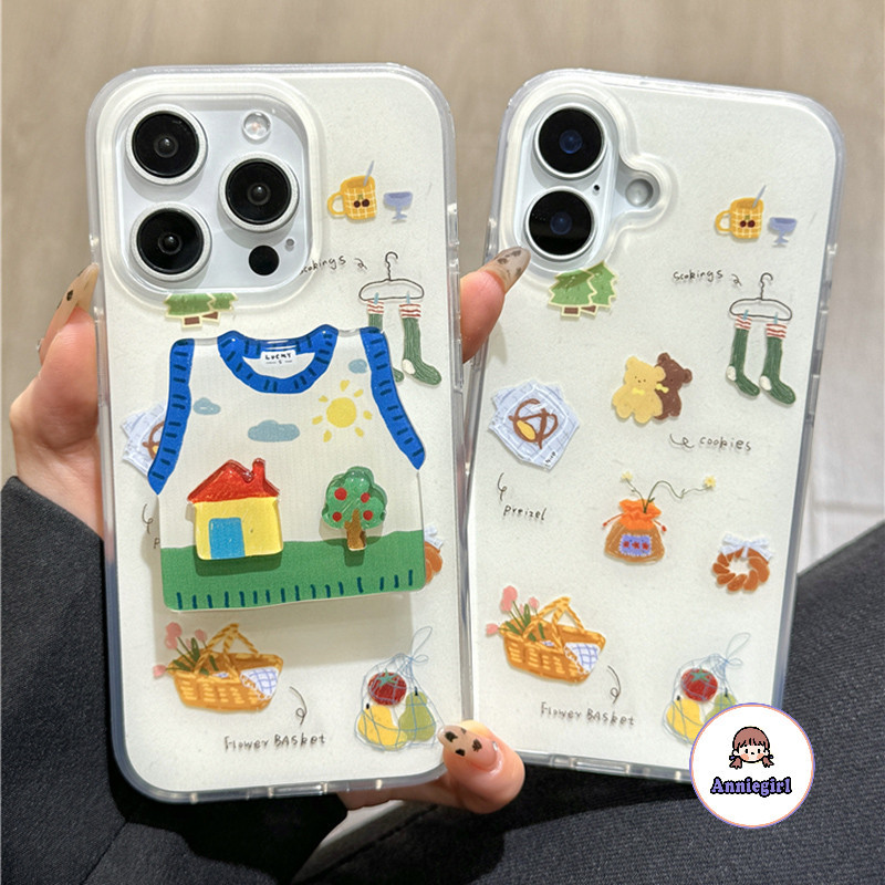 เกาหลีน่ารัก Graffiti การ์ตูนเสื้อกันหนาววงเล็บเคสโทรศัพท์สําหรับ IPhone 15 14 16 Pro Max 13 Promax Anti-scratch กันกระแทก Hard โทรศัพท์ปกหลัง