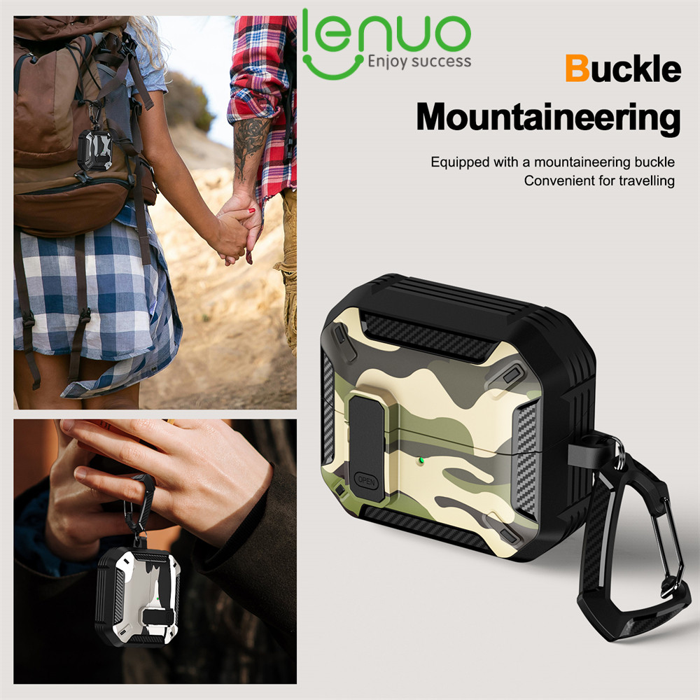 Lenuo สวิทช์ล็อคหูฟังสําหรับ Samsung Galaxy Buds3 Buds 3 Pro ปลอก Anti-Lost Carabiner Anti-fall ฝาครอบกันกระแทก Earbud Camouflage กรณี