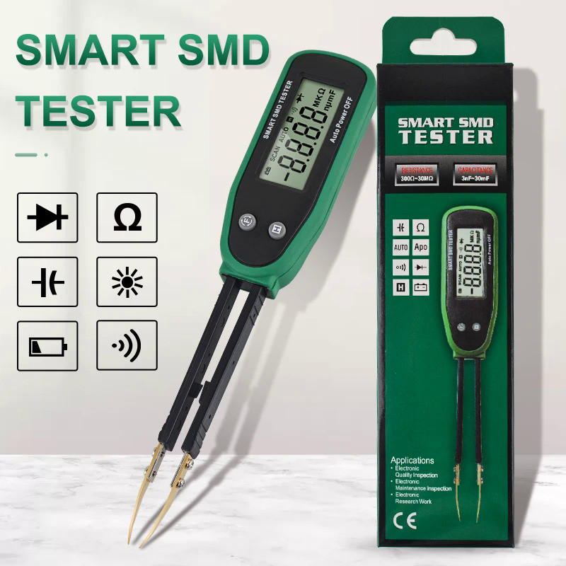 Smart SMD Tester LCD Display Auto Range Capacitance Resistance Continuity Diode Check Data Hold Rota