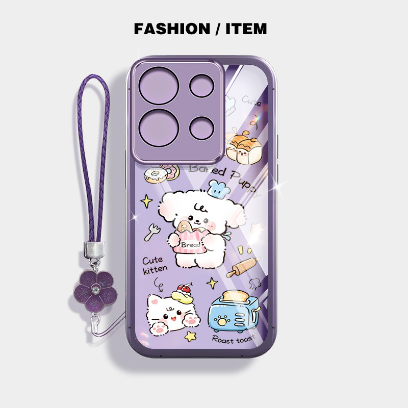 ขนมปังน่ารักสุนัขเคสโทรศัพท์สําหรับ Infinix Zero 30 4G 5G GT 10 Pro GT 20 Pro X6731B X6731 X6739 X6871 ปลอกโปร่งใสฝาครอบป้องกันด้วยเชือกแขวนดอกไม้