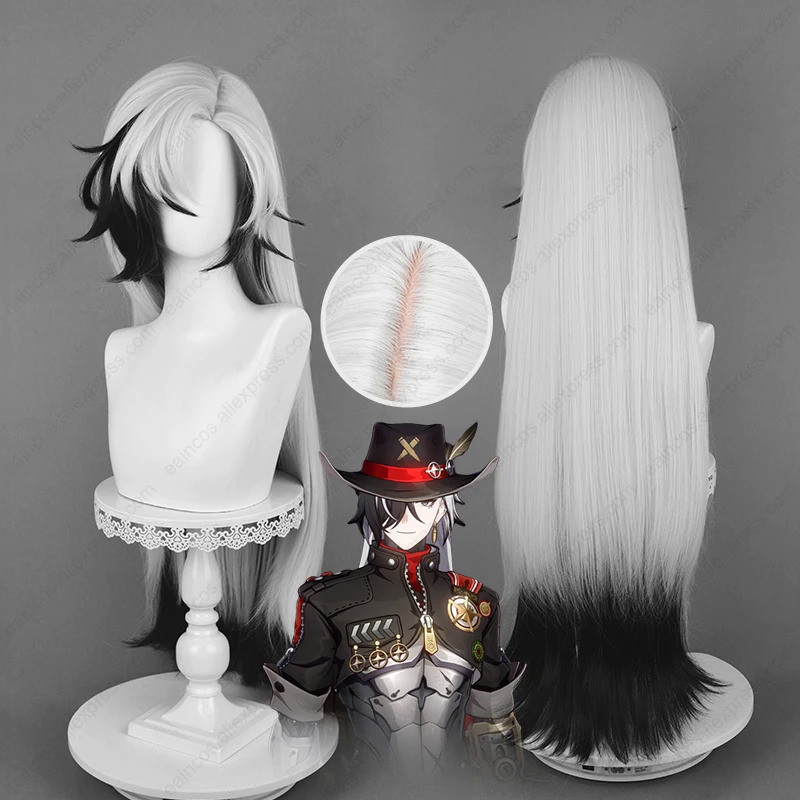 HSR Boothill Cosplay Wig 92cm Long Silver White Mixed Black Wigs Heat Resistant Synthetic Hair