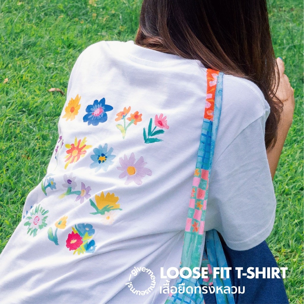 LOOSEFIT T-SHIRT เสื้อยืดโอเวอร์ไซซ์ ลายดอกไม้ สกรีน 2 ด้าน ผ้านุ่มมาก give.me.museums tee