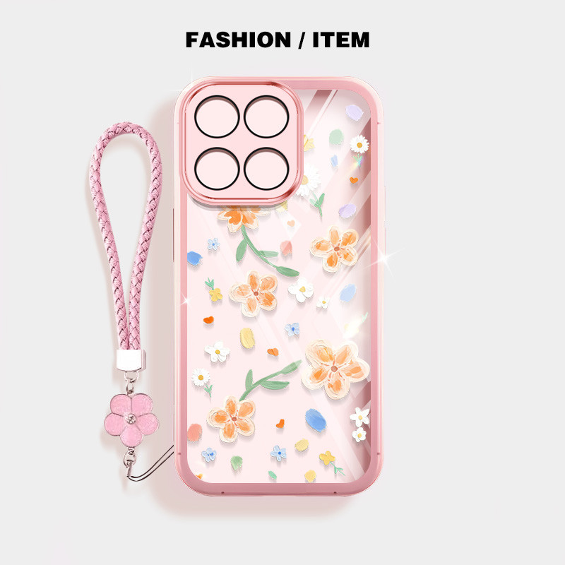 ดอกไม้สีเหลืองขนาดเล็กเคสโทรศัพท์สําหรับ Huawei Honor X7C X7B X7A X7 X5 Plus Play 30 50 60 Plus Play 40C 8T Honor 200 สมาร์ท 5G ฝาครอบป้องกันโปร่งใสพร้อมเชือกแขวนดอกไม้