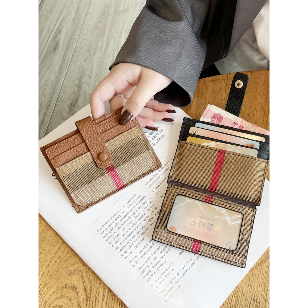 Checked Cowhide Multifunctional Card Holder กระเป๋าสตางค์ขนาดเล็กบางเฉียบของผู้หญิง 7E0U0