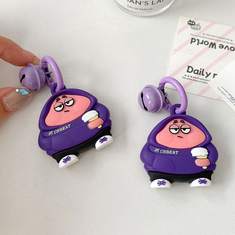 Patrick Star Silicone AirTag Holder with Keychain Bell Pendant for Apple Air Tag Soft Protective Cov