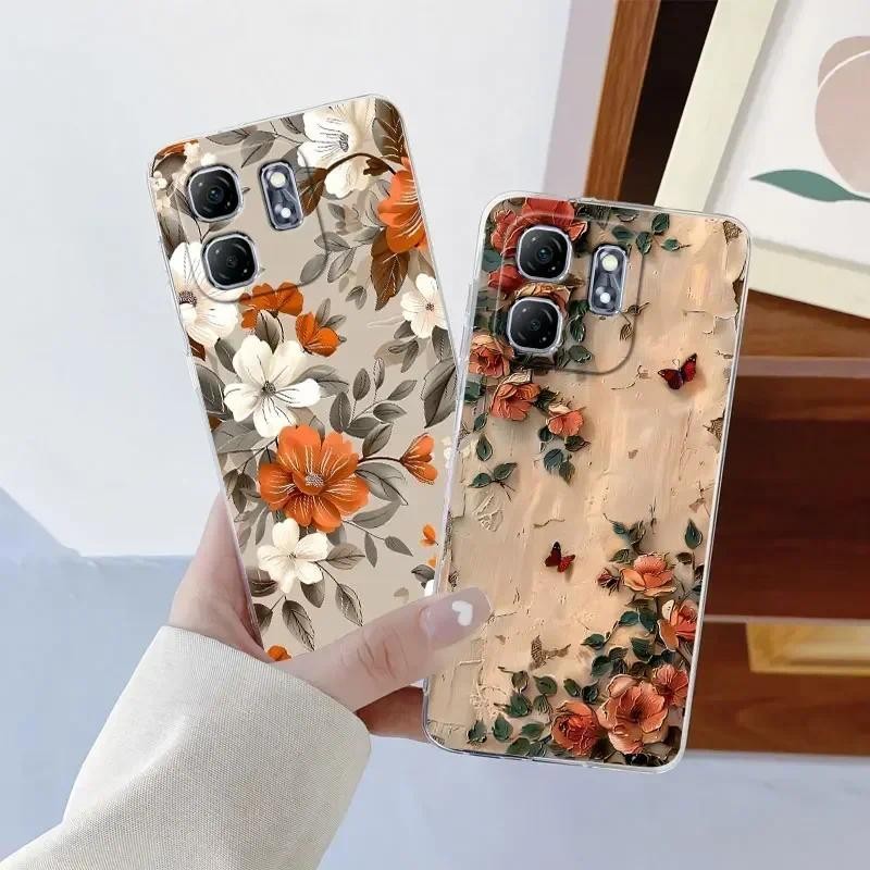 สําหรับ Infinix Smart 9 Smart 8 Pro Plus 8 HD กรณีหรูหราฝาครอบป้องกัน Smart9 8 Pro ผีเสื้อดอกไม้ซิลิโคนใสเคสโทรศัพท์