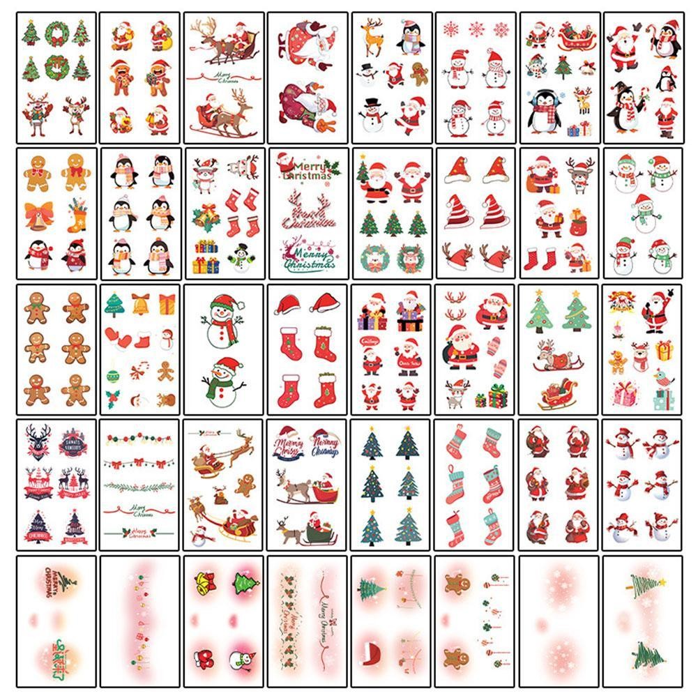 8 ชิ้นใหม่คริสต์มาสสติกเกอร์รอยสักคริสต์มาส Snowman Elk การ์ตูน Transfer Face Arm น่ารัก L7W2
