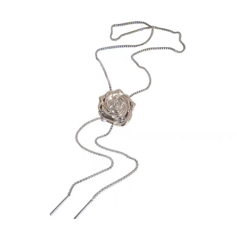 [RSQ] หนึ่งจับโลหะกุหลาบดึงออกสร้อยคอดอกไม้รอบจีบเนื้อหนึ่งสไตล์มากกว่าสร้อยคอโซ่เอว