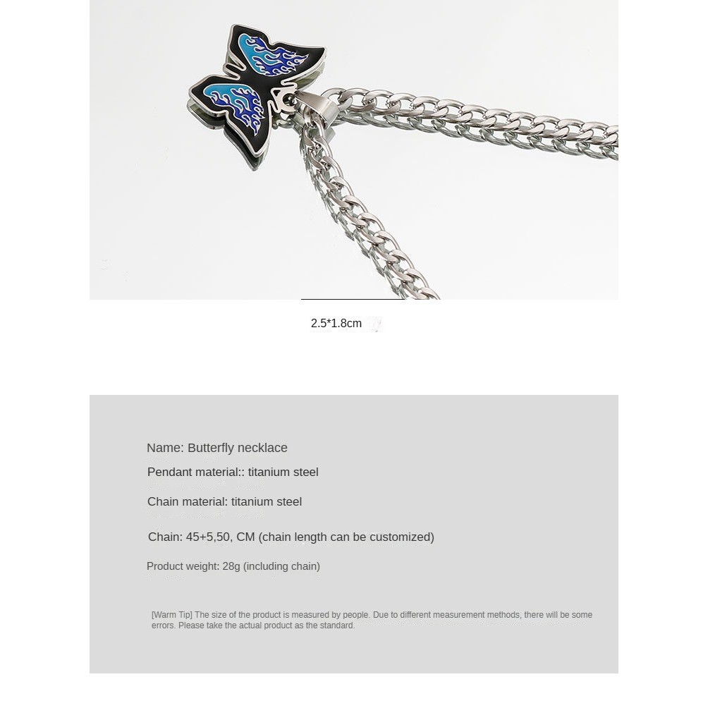 [RSQ] สร้อยคอผีเสื้อเหล็กไทเทเนียมสีฟ้าเดิมสไตล์เย็นผู้ชายเสื้อกันหนาวสร้อยคอผู้หญิงออกแบบโซ่เสื้อกั