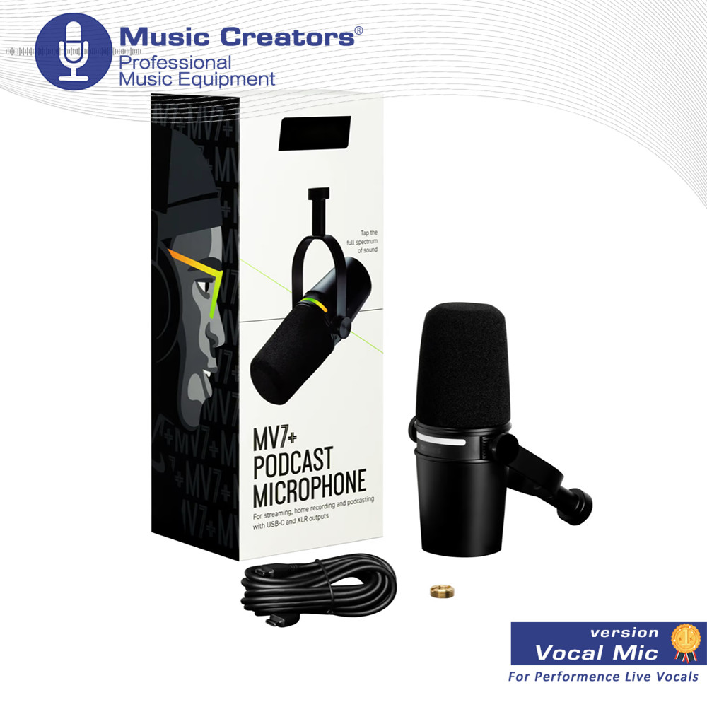 Mv7+ MV7 ไมโครโฟนไดนามิก เติมความสดชื่นด้วยแผงสัมผัส LED ที่ปรับแต่งได้ เอาต์พุต USB-C และ XLR การบันทึกระดับมืออาชีพ