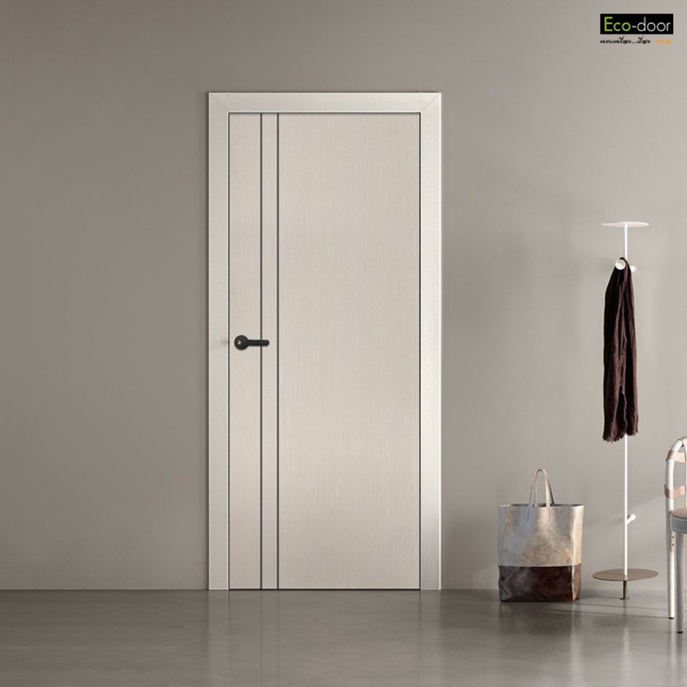 GlobalHouse ECO-DOOR ประตู UPVC เอ็กซ์ทรูชั่น รุ่น PE3 ขนาด 80x200 ซม. สีครีม เจาะลูกบิด) สินค้าของแท้คุณภาพดี