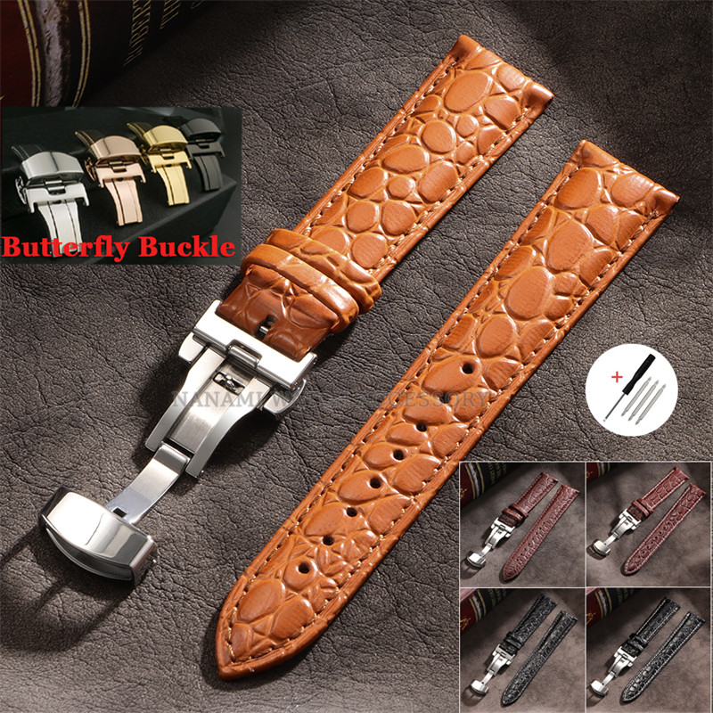 16/18/20/22/24 มม.สายนาฬิกาหนังแท้ Lizzard Aligator รูปแบบ Calfskin Watchband ผีเสื้อหัวเข็มขัดผู้ชายผู้หญิงเปลี่ยนธุรกิจสร้อยข้อมือ
