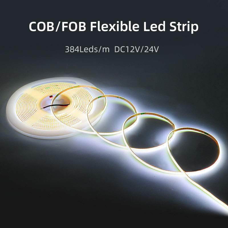 Ultra Thin ขนาดเล็ก 3 มม.Cob Led Light Strip ปรับ 384leds/M DC12V 24V Cob Led TV Backlight Linear Li