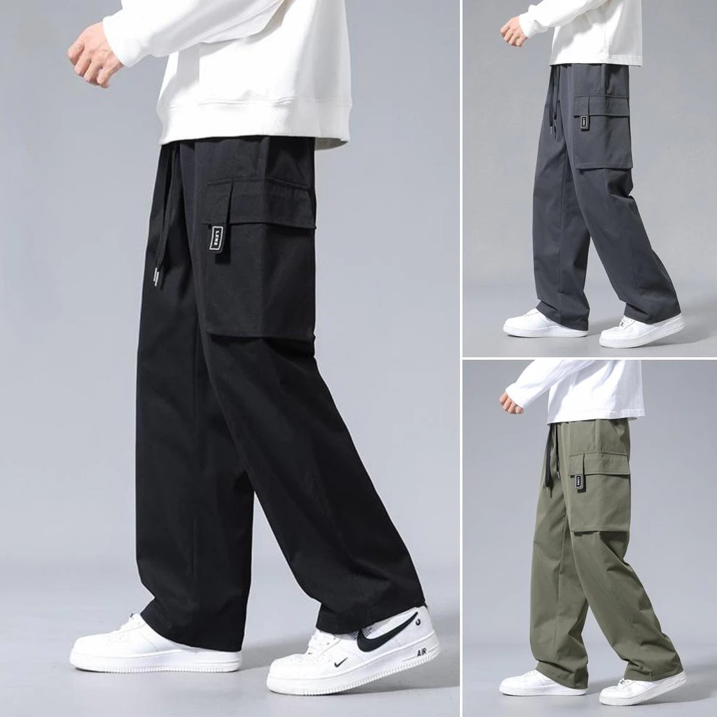 กางเกงทำงาน Man's Leisure Multi Pocket Workwear กางเกงทำงานกระเป๋าความจุขนาดใหญ่สไตล์สตรีทตรง