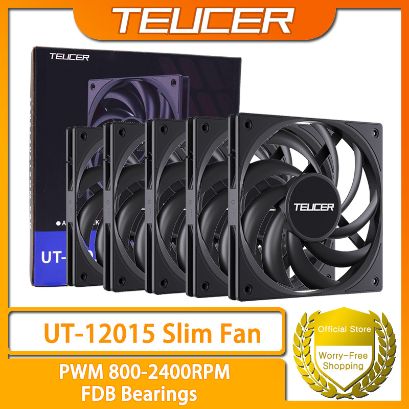 Teucer 5PCS UT-12015 Slim PC Fan 120x120x15mm FDB Bearing Case Fan พร้อมเทคโนโลยีการแชร์ PWM (PST), มอเตอร์เงียบ, 800–2400 RPM