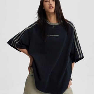 Pannofluxus เสื้อยืดผู้ชายแขนสั้น American High Street หลวมส…