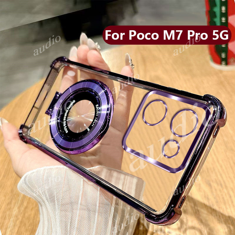 Poco M7 Pro 5Gสี่มุมชุบโปร่งใสเคสโทรศัพท์สําหรับ Poco M7 Pro Poco M7Pro 5G 2025 กันกระแทกซิลิโคนปกหล