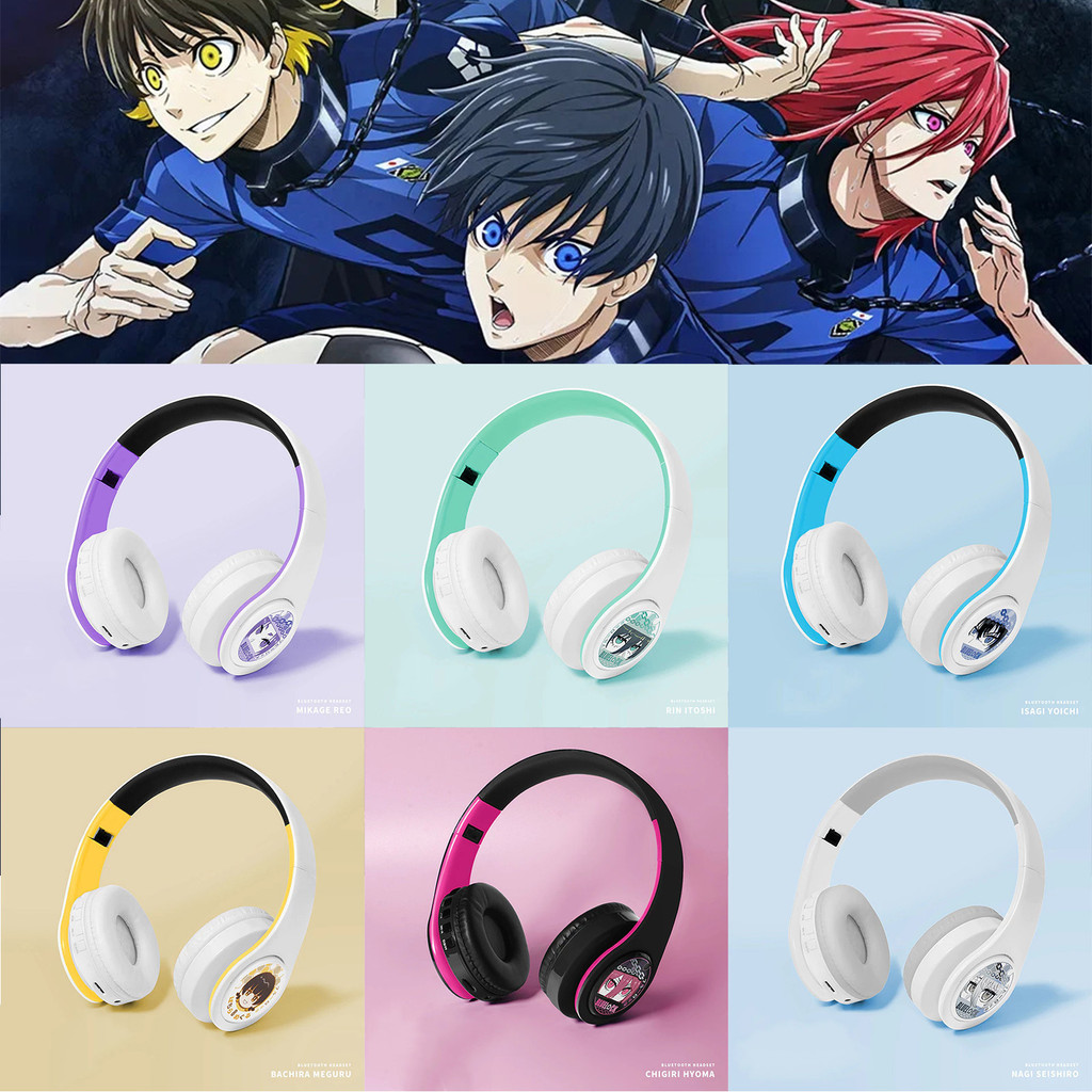 Blue LOCK หูฟังญี่ปุ่น Soundline สามโหมด TF Card แบบมีสายไร้สายบลูทูธสบายสเตอริโอพับได้แบบพกพา Isagi Yoichi Nagi Seishiro Cool ชุดหูฟังอะนิเมะญี่ปุ่น