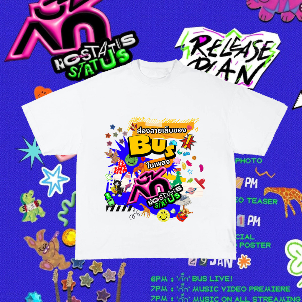 💖💖 2025 We Are BEUS - 'BUS'  "กั๊ก" (No-status Status) พิมพ์รอบคอผู้หญิงผ้าฝ้ายแขนสั้นเสื้อยืดผู้หญิ