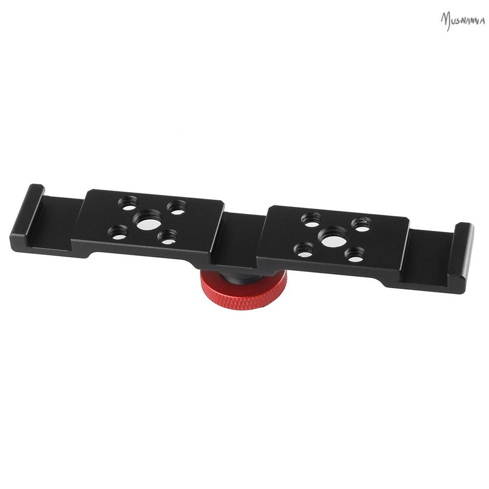 อลูมิเนียม Triple Cold Shoe Mount Plate Bracket สําหรับไมโครโฟนกล้อง LED Light Mounting Bracket Muswn-1
