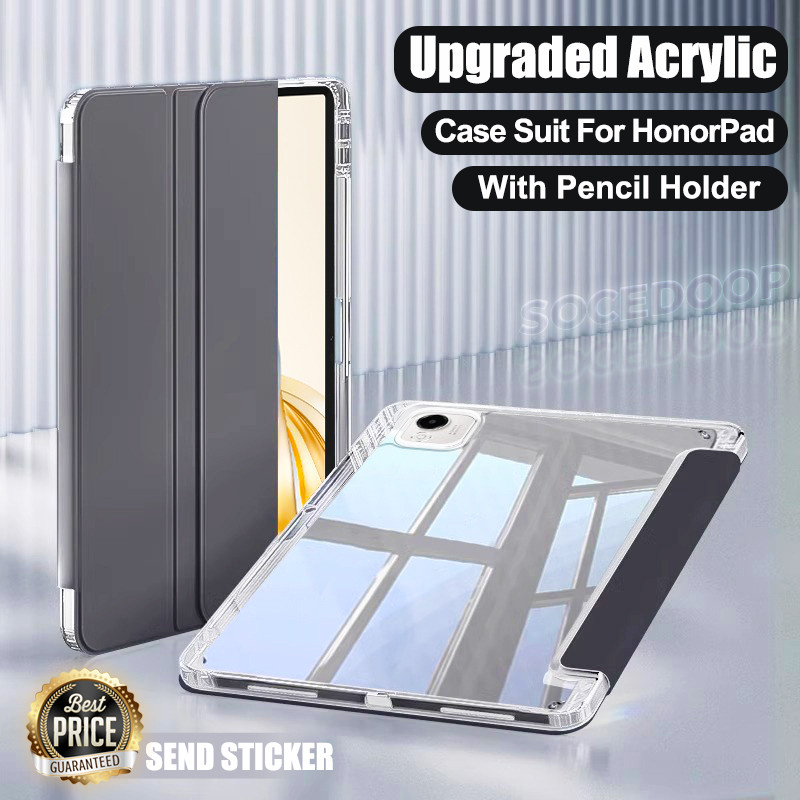Socedeep สําหรับ HonorPad 10 12.1 HonorPad X9a V9 11.5 นิ้ว X8a 2025 Honor Pad X9 11.5 นิ้ว HonorPad 9 12.1 นิ้ว 2024 ปลอกอะคริลิคโปร่งใสกรณีแม่เหล็กพร้อมที่ใส่ดินสอ