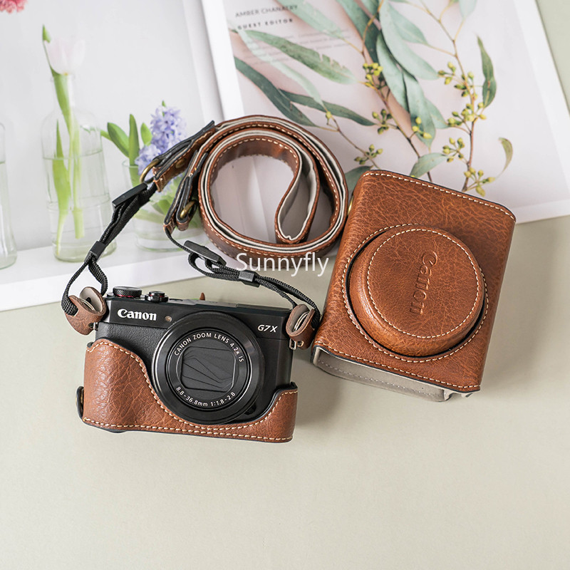 Sunnyfly ใหม่หรูหรา handwork กล้อง PU กระเป๋าหนังกล่องสําหรับ canon G7X2 G7X3 G7X Mark ii iii แขนป้องกัน shell