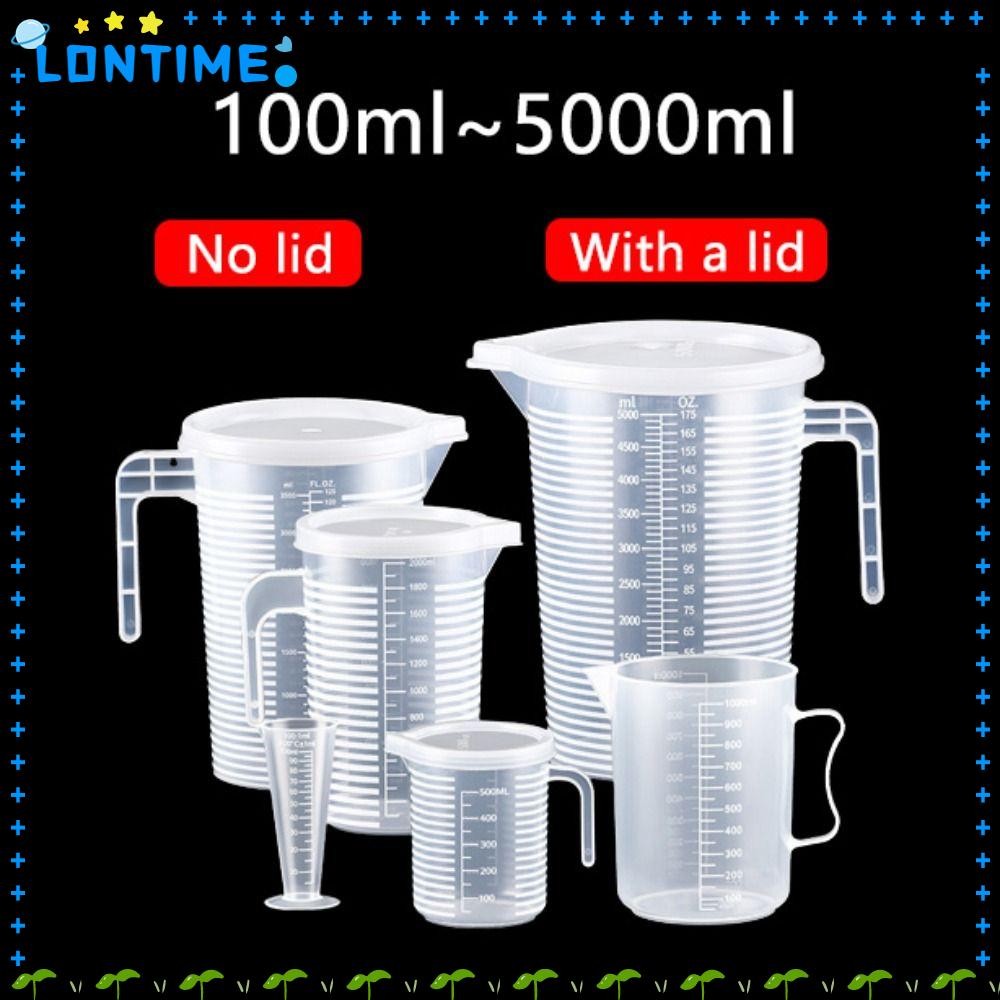 LONTIME ถ้วยตวงสําเร็จการศึกษา,ขนาดห้องปฏิบัติการบีกเกอร์,ภาชนะบรรจุของเหลวพลาสติกความจุขนาดใหญ่ที่มีฝาปิดถ้วยผสมโปร่งใสครัวเบเกอรี่
