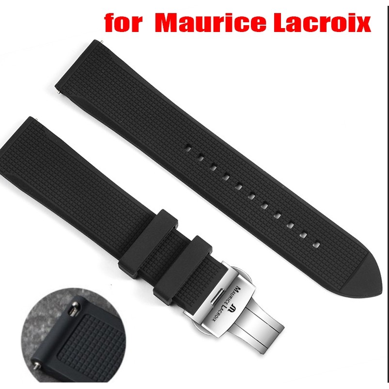 14-24 มม. Maurice Lacroix Quick Release Strap - สายซิลิโคนกันน้ําหรูหราพร้อมเข็มกลัดผีเสื้อปลายแบน (