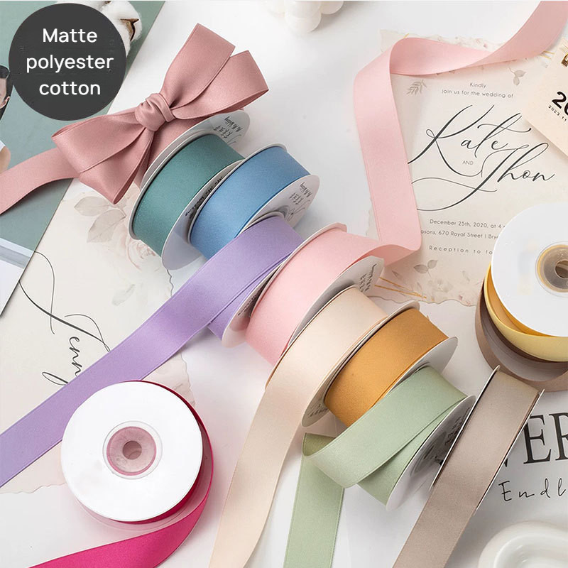 2.5 ซม.สองด้าน Matte โพลีเอสเตอร์ผ้าฝ้ายริบบิ้นผ้าฝ้าย Hemming ริบบิ้นทําด้วยมือ diy เครื่องประดับผมโบว์วัสดุเสื้อผ้าอุปกรณ์เสริม