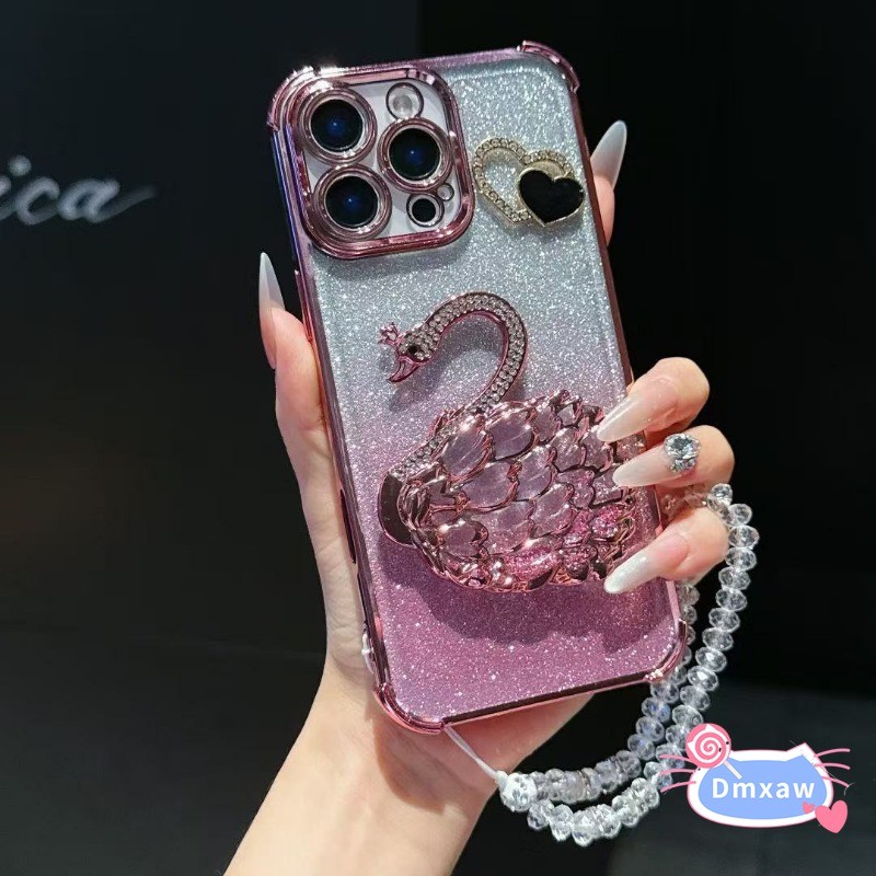 Bling Swan Standเคสโทรศัพท์สําหรับXiaomi 17 Pro Max 15T Pro Xiaomi15T Xiaomi15TProปลอกแฟชั่นสีดํารัก