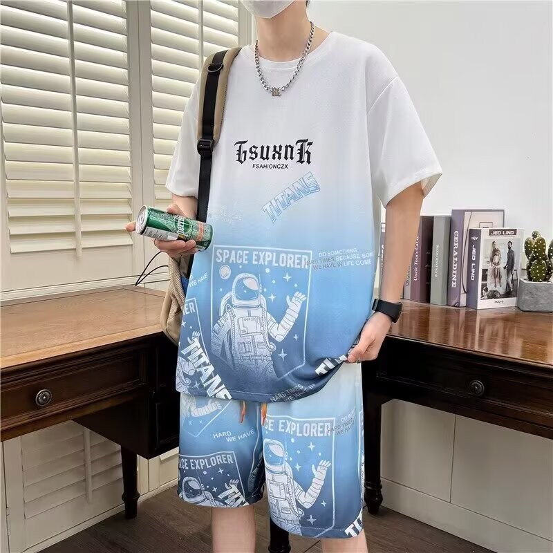 EERSHENSHI Space Explorer ชุดฤดูร้อนธีมพร้อมเสื้อยืดพิมพ์ลายนักบินอวกาศและกางเกงขาสั้น