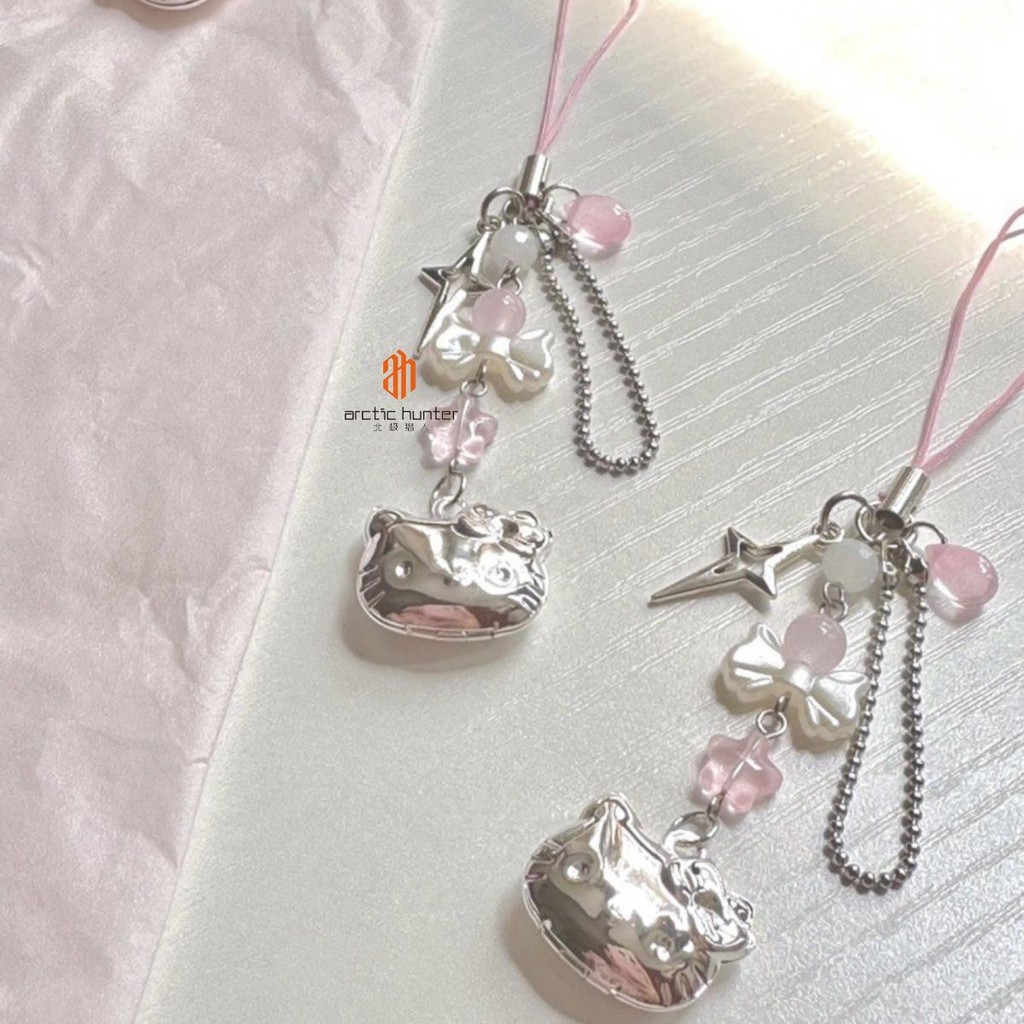 จี้ห้อยกระเป๋า Hello Kitty สาวหัวใจลูกปัดตกแต่งโซ่โทรศัพท์