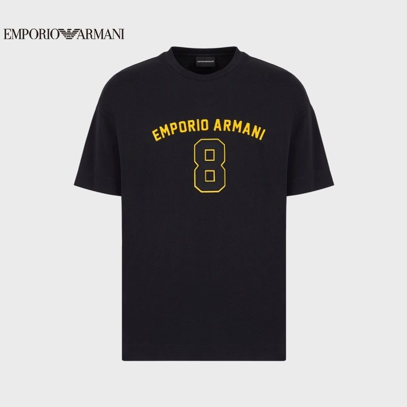 EMPORIO ARMANI/ARMANI Autumn Mens Casual Letter logo เสื้อยืดคอกลมแขนสั้น (ขนาดใหญ่) ราคา ถูกที่สุด ดีลบีเคเค แกลเลอรีภาพที่ 4