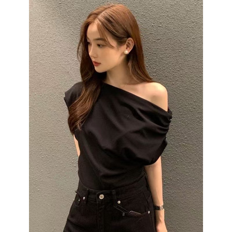 BIMI พร้อมส่งกาง เสื้อปาดไหล่ สีขาวรัดรูปแบบสั้นเสื้อเปิดหลัง เสื้อครอป โชว์ สะดือเซ็กซี่สาวฮอต Lady ผู้หญิง Women