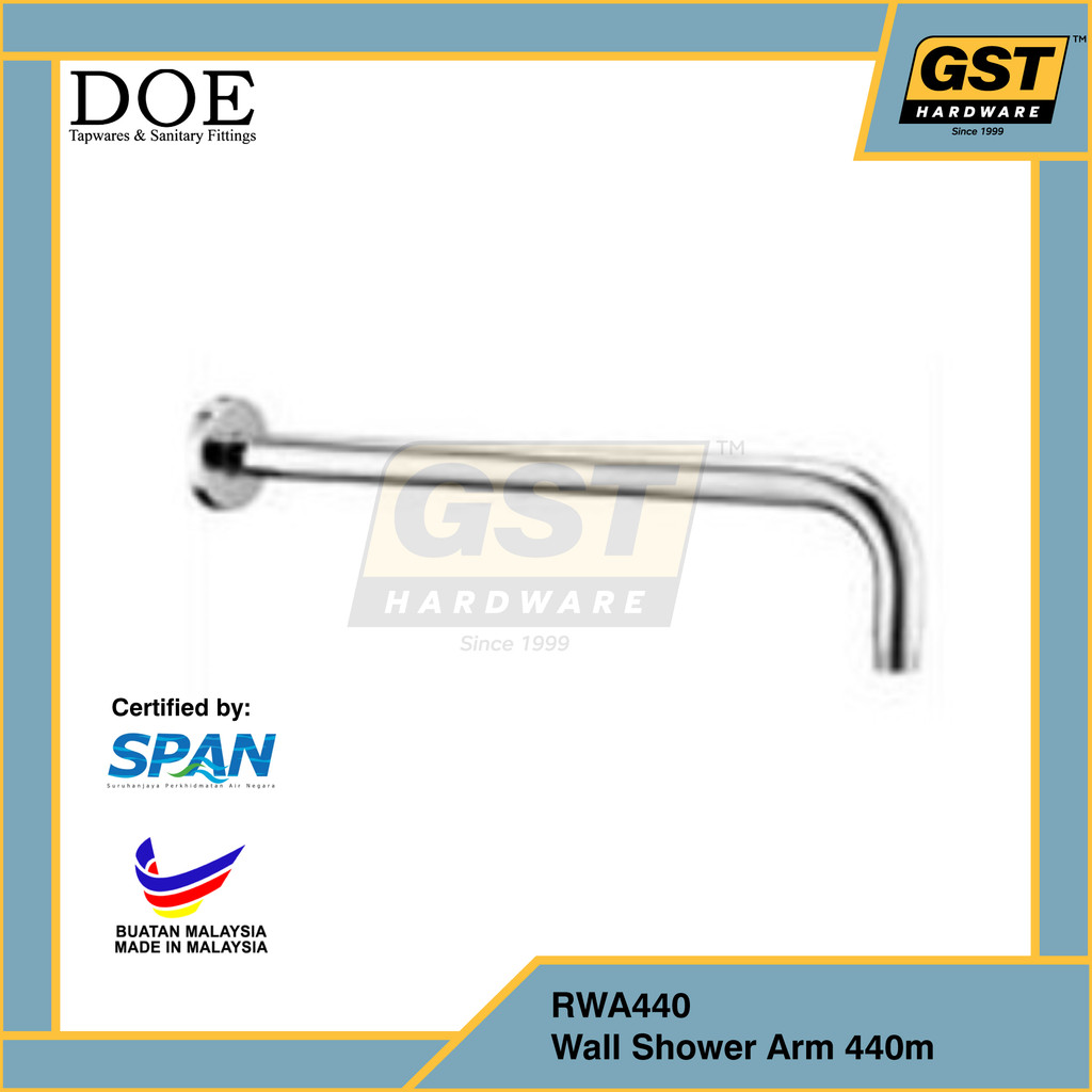 DOE 440mm S/S Wall Shower Arm 440mm พร้อมหน้าแปลน RWA440
