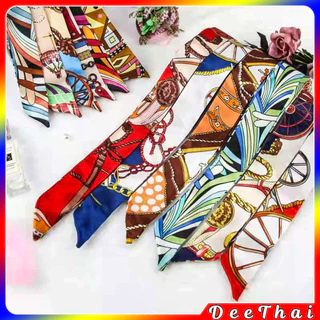 DeeThai ริบบิ้นผูกกระเป๋า พิมพ์ลาย ขนาดเล็ก สําหรับผู้หญิง ขนาด 85x4 ซม. ผ้าพันคอแฟชั่น Silk scarf