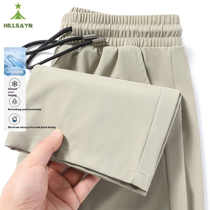 HillsayN Ice Silk Leisure Mens Pants น้ําหนักเบา Quick-Drying Straight-Leg Pants