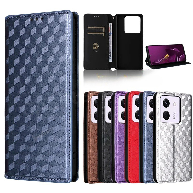 Flip Casing สําหรับ Xiaomi Poco M7 Pro M7 4G 5G 2025 หรูหราหนังตารางเคสโทรศัพท์ช่องเสียบการ์ดวงเล็บปลอกกันกระแทก Protecti ฝาหลัง