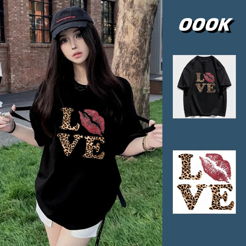 (จัดส่งตลอด 24 ชั่วโมง）OOOK Official เสื้อยืดแขนสั้นพิมพ์ลายเสือดาวยุโรปและอเมริกา วินเทจเสื้อ oversize