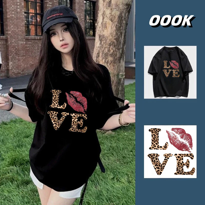 (จัดส่งตลอด 24 ชั่วโมง)OOOK Official เสื้อยืดแขนสั้นพิมพ์ลายเสือดาวยุโรปและอเมริกา วินเทจเสื้อ oversize