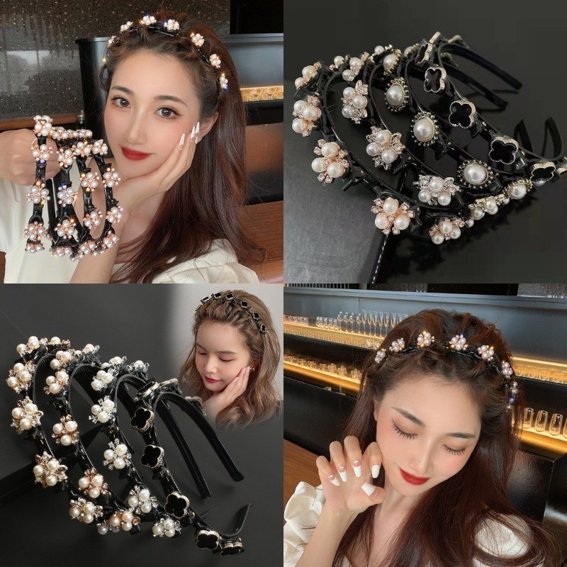 กิ๊บติดผมโคลเวอร์สี่ใบที่คาดผมถักเครื่องประดับผมสาวอารมณ์