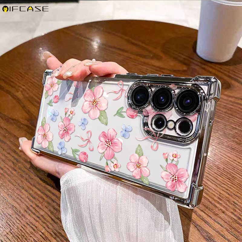 สําหรับVivo Y39 Y38 Y29 Y29s Y28 Y28s Y27 Y27s Y19 Y19s Y18 Y18s Y18e 4G 5Gเคสโทรศัพท์สีชมพูดอกพีชดอกไม้Bowknotโปร่งใสปลอกอ่อนกรณี