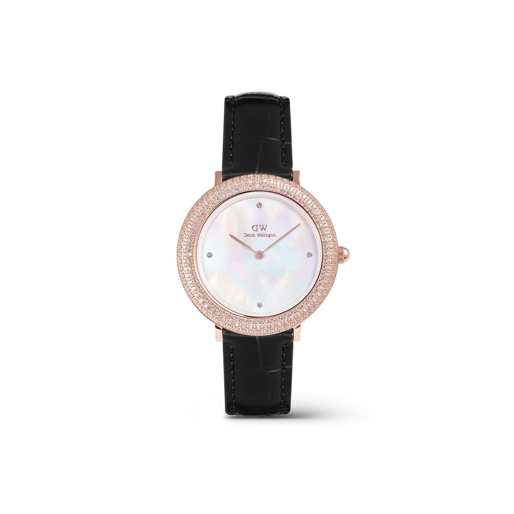 Daniel Wellington Crystalline Bezel Black Croc Rose Gold นาฬิกาผู้หญิง สีดำ