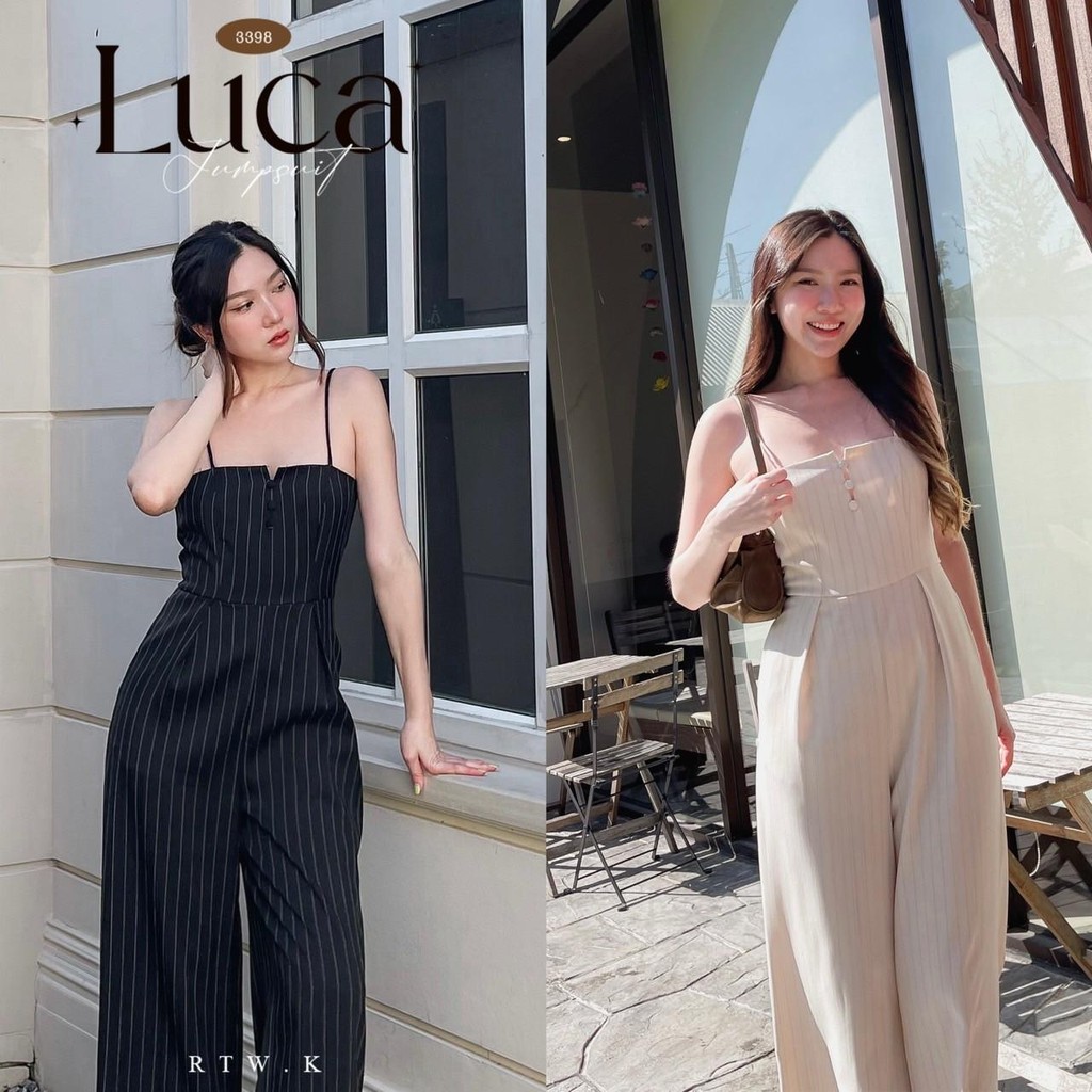 🛖'Luca Jumpsuit'- จั๊มสูทกางเกงขายาวลายทางเล็ก เเต่งกระดุมช่วงอก มีซิปหลัง สายปรับได้ RTW