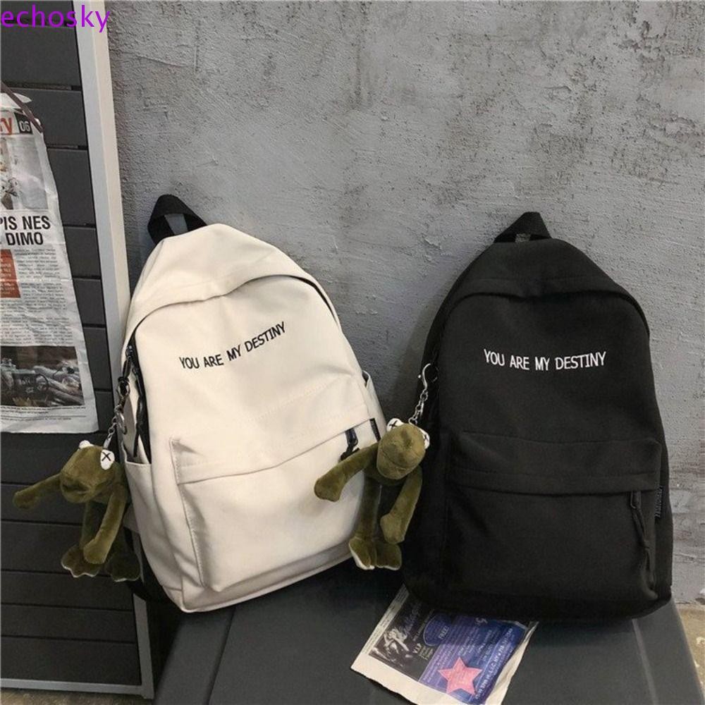 กระเป๋าเป้นักเรียน ECHOSKY, กระเป๋านักเรียนสีทึบกันน้ํา, Rucksack Preppy ความจุขนาดใหญ่กระเป๋าหนังสือผ้าใบเดินทาง
