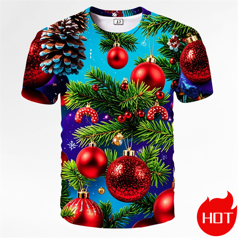 แฟชั่นฤดูร้อน 3D Merry Christmas พิมพ์ T เสื้อน่ารัก Santa Xmas ต้นคริสต์มาสกราฟิกเสื้อยืดผู้ชายเกล็ดหิมะตลก Y2k Tees
