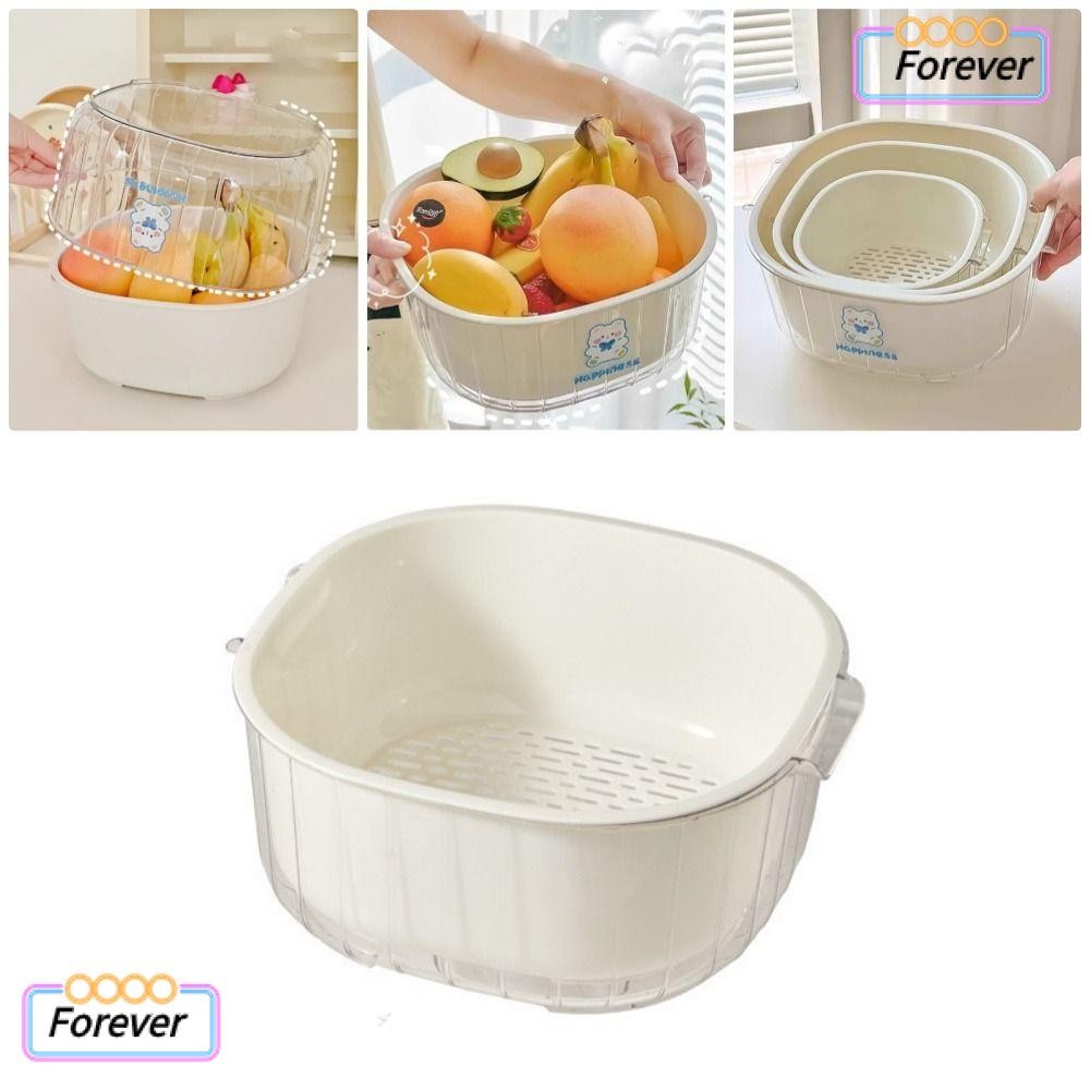Forever 1 ชิ้นตะกร้าระบายน้ํา, 2 In 1 ความจุขนาดใหญ่ตะกร้าล้างผัก, ทนทาน Double-Layer ครัวในครัวเรือนตะกร้าเก็บผลไม้