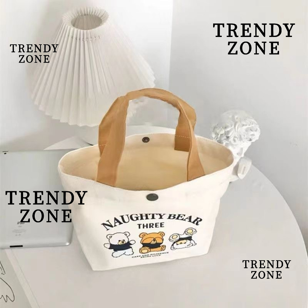 Trendyzone กระเป๋าถือขนาดเล็ก, กระเป๋าโท้ทผ้าแคนวาสพีชความจุขนาดใหญ่, แฟชั่นการ์ตูนผ้าใบถุงอาหารกลางวันผู้หญิง