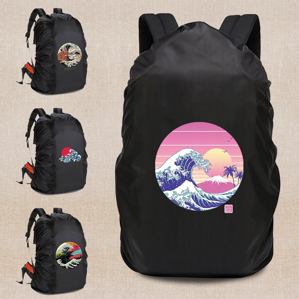 ผ้าคลุมกระเป๋าเป้สะพายหลังกันน้ำ 20-70 L ปีนเขากลางแจ้ง Ultra Light Sports Pack Travel Cover Rain Wave Printing Pack